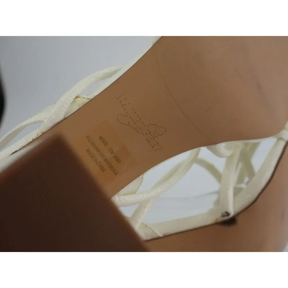 Naked Feet Mood Heeled Strappy Sandal Size 11 Ivory Vegan Patent Block Heel